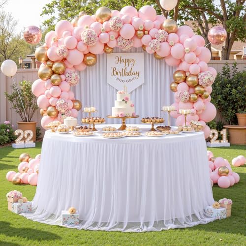 image for gogoparti White Table Skirts for Rectangle Tables 6ft White Tulle Tabl