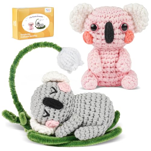 Image of MOREJMTT Crochet Kit for Beginners, Crochet Animal Kits,Crocheting Kit for Starters, Learn to Crochet with Step-by-Step Video Tutorials, Beginner Crochet Kit for Adults(2 Pack Koala)