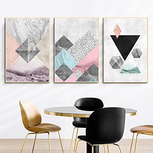 Toile peinture affiche scandinave pour salon moderne triptyque bleu gris