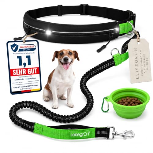 Leisegrün Joggingleine für kleine Hunde bis 10 kg – Freihand-Hundeleine mit verstellbarem Bauchgurt...