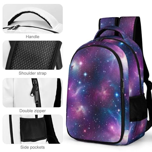 Men's Commuter Bag Large Travel Bag Portable Work Backpack With Double Zippers Purple Galaxy4