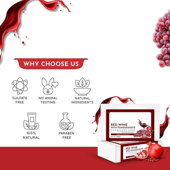 Handmade Red Wine Daily Bathing Bar | For Men & Women||Skin Whitening & Moisturizing| Glowing Skin and boosts collagen I Prevents Acne I 100gm | (pack of 3)