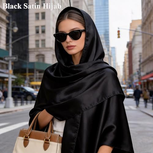 DiaryYomi Long Black Silk Shawl and Wrap,Large Soft Scarf Summer Beach Travel Hijab Headscarf for Evening Party Dresses(Black) — view 3