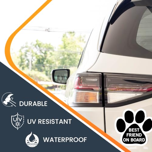 Image of Best Friend on Board Pawprint Car Magnet 5 Inch 2 Pack, Dog Lover Gift | Heavy duty magnetic decal for car, truck, SUV or fridge, full color UV printed