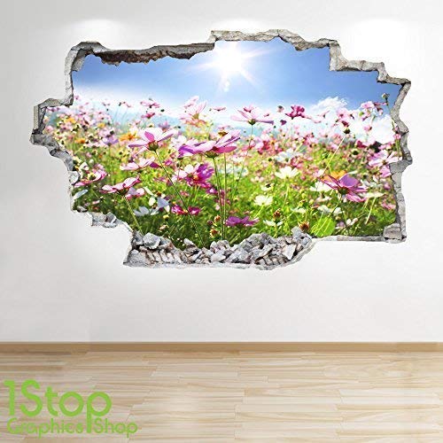1Stop Graphics Shop FLOWER MEADOW WALL STICKER 3D LOOK - BEDROOM LOUNGE NATURE WALL DECAL Z650 Size: Large