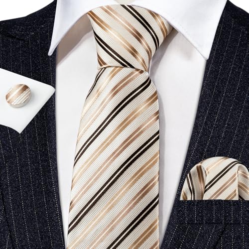 Image of YOHOWA Men Plaid /Striped Ties Set Silk Business Wedding Formal Fashion Necktie and Pocket Square Cufflinks Set