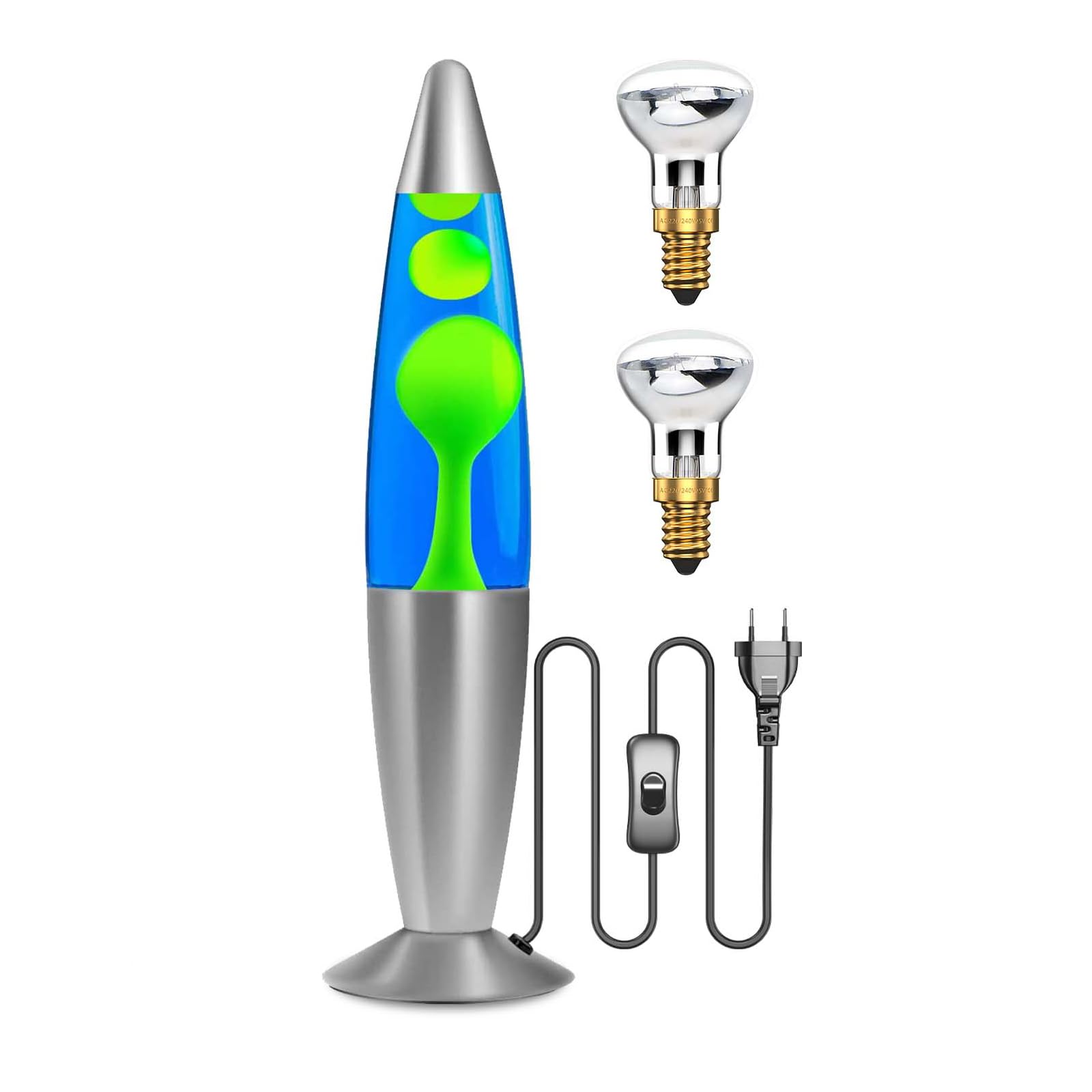 Lamptobe Lampara Azul y Verde Clásica Lámpara de lava retro, 1,85 Metros Cable, Luz Decorativa de Dormitorio Decorativa Lámpara de Estado de ánimo de lava decorativa, con Bombilla de 2 x R39 25w e14