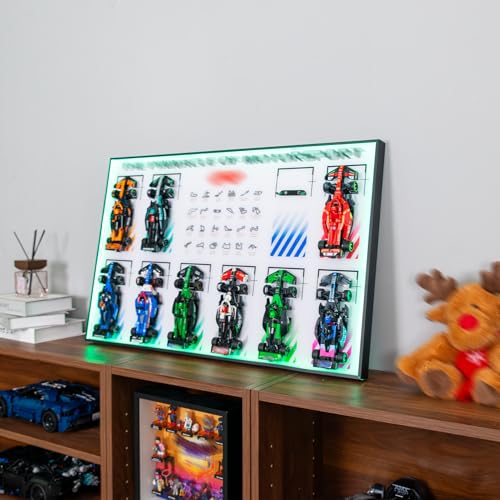 Image of Display Wallboard with RGB LED Lights Compatible with Lego Speed Champions F1 10-in-1 Collector's Pack, 20 Color&22 Lighting Modes, Wall Mount Compatible with Lego 66802 Collectible F1 Model Car Kit