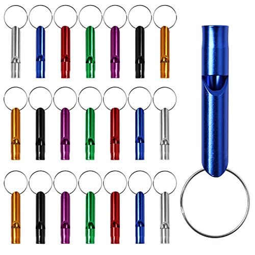 popokk 50 Pieces Aluminum Emergency Whistles Extra Loud Whistles with Keychain Emergency Whistle Key Ring for Outdoor Sports Camping Hiking Boating Fishing,Assorted Colors