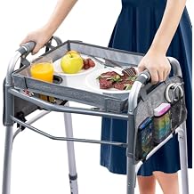 BAGSFY Upgraded Clear View Walker Tray for Seniors Universal Folding Walker Table with Cup Holder & Side Pocket | Hard Top Lightweight Walker Accessory, Tool-Free Installation, Fits Most Walkers
