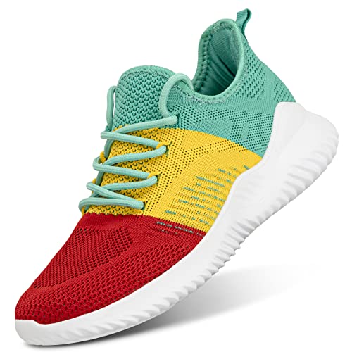 Image of Flysocks Slip On Sneakers for Women-Non Slip Gym Sports Shoes Lightweight Comfortable Walking Tennis Shoes, B- Red Yellow Green, 8