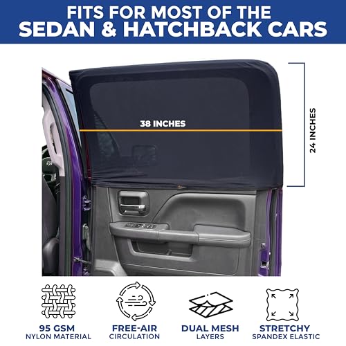 Image of EcoNour Car Side Window Sun Shade (Pack of 2) | Stretchable & Breathable Car Window Screens for Complete Sun & Privacy Protection | Fits Most Truck, SUV and Minivan (XL 24 inch x 38 inch)