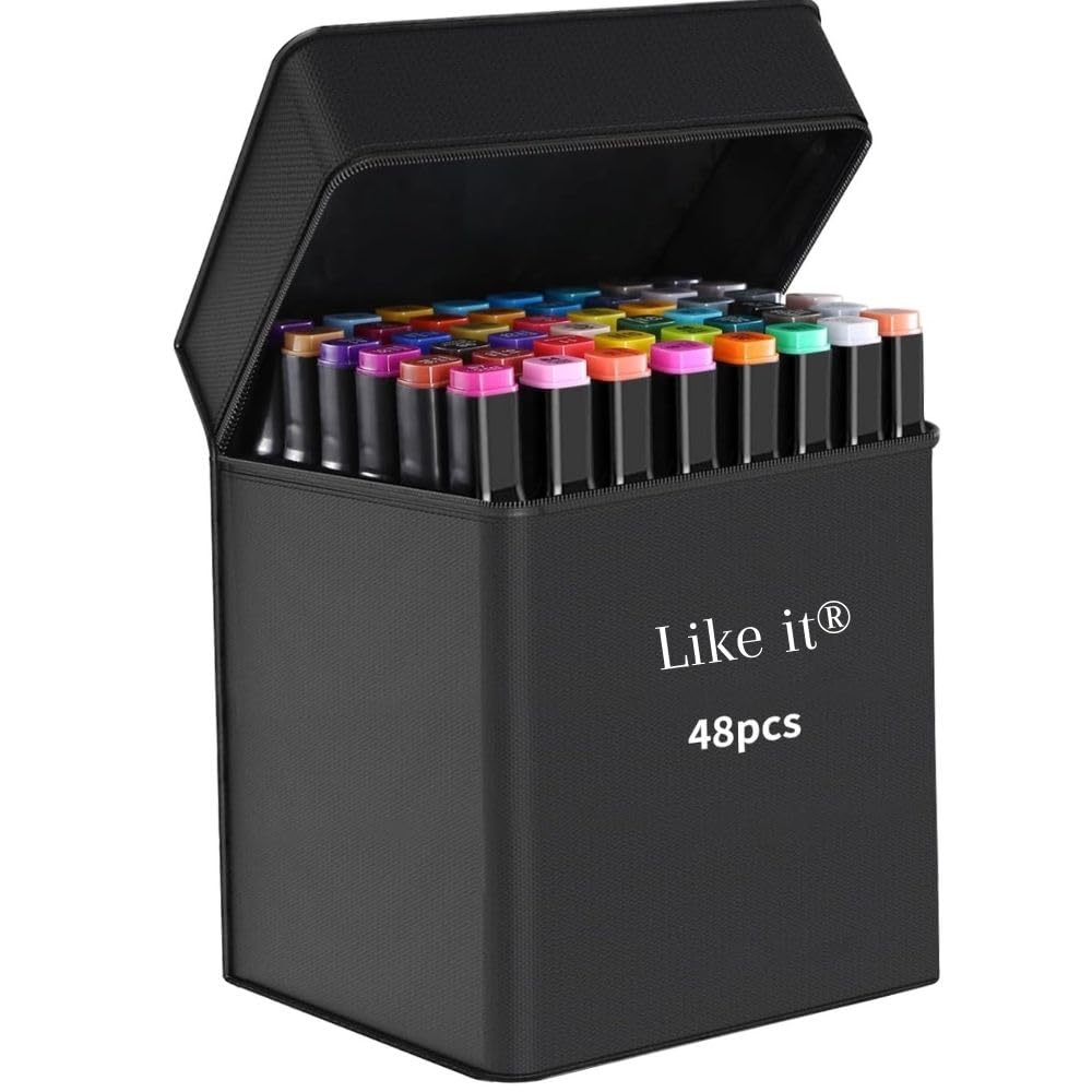 like it Dual Tip Art Markers 48 Colours With Carrying Case For Painting Sketching Calligraphy Drawing Odorless &Non Toxic Twin Head Permanent Colouring Markers For Kids Adult Beginners|Assorted