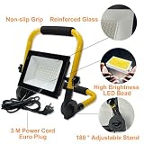 Hopelit Reflektor budowlany LED, 50 W, zimna biel, lampa robocza LED z kablem 3 m i antypoślizgowym stojakiem, lampa na plac budowy, wodoszczelna IP66, do garażu, na plac budowy itp.