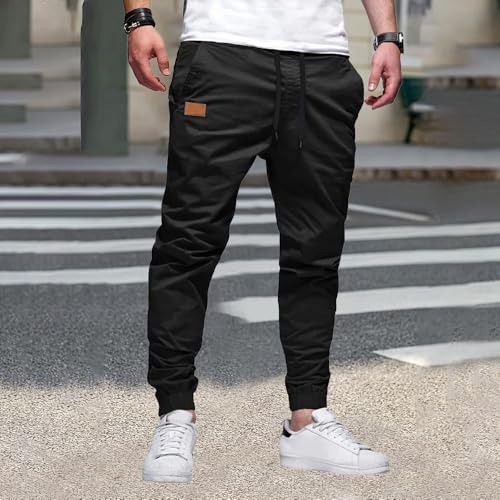 Men's Cotton Twill Joggers - Drawstring Cargo Pants, Casual Multi-Pocket Design