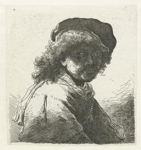 Art Tableau Autoportrait au foulard au visage sombre buste de prestige