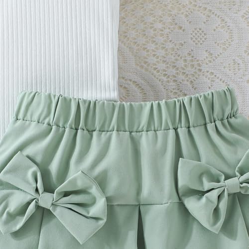 Image of 2-7Y Toddler Girl Skirt Set Kid 2Pcs Outfits Puff Short Sleeve Top Pleated Skirt with Bowknot Spring Summer Clothes