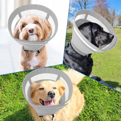 Image of SAWMONG Soft Cone for Dogs - Medium Dog Recovery Collar, Adjustable E-Collar to Stop Licking After Surgery (M, Gray)