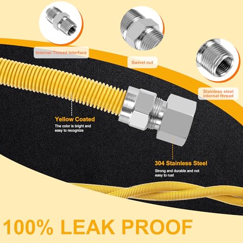 Miflus 4 FOOT GAS LINE KIT 48 Inch Dryer Gas Line Hose/3/4 Stove Gas Line With Connector 1/2 Inch Mip 1/2"Fip 3/4"Mip Fitting,5/8 Inch Od(1/2 Inch Id) Gas Dryer Connector Kit thumb #3