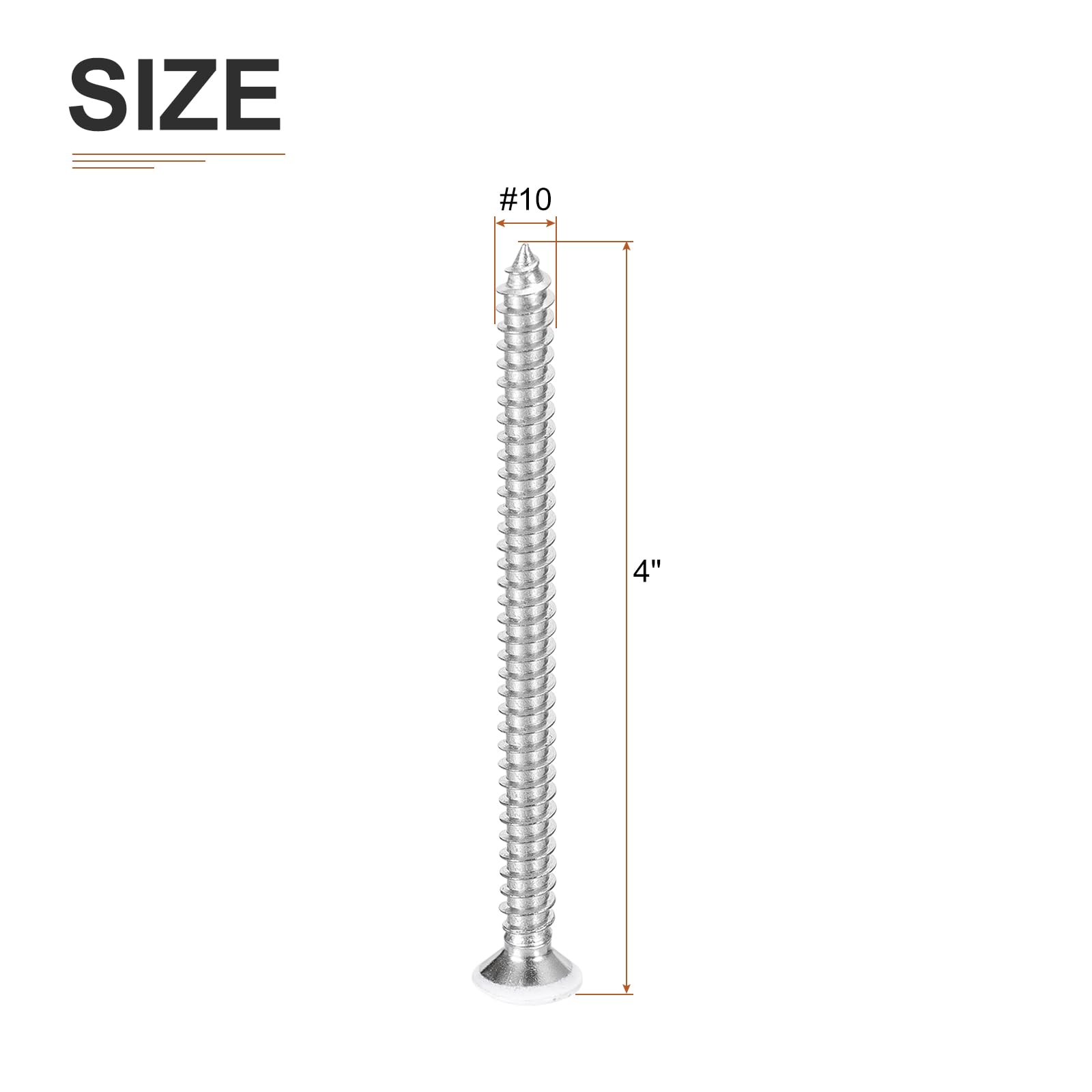 DTGN 25Pcs #10x4" Flat Head Wood Screws, 304 Stainless Steel White Phillips Self Tapping Screws - Image 2