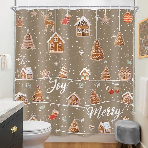 Image of Riyidecor Merry Christmas Happy Xmas New Year Bathroom Shower Curtain Set