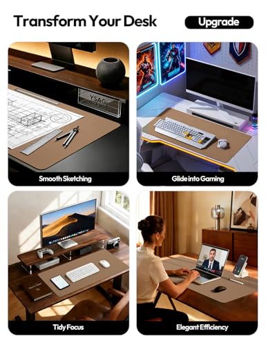 Image of YSAGi Leather Desk Pad Protector, Office Desk Mat, Large Mouse Pad, Non-Slip PU Leather Desk Blotter, Laptop Desk Pad, Waterproof Desk Writing Pad for Office and Home (47.2 inch x 23.6 inch, Khaki)