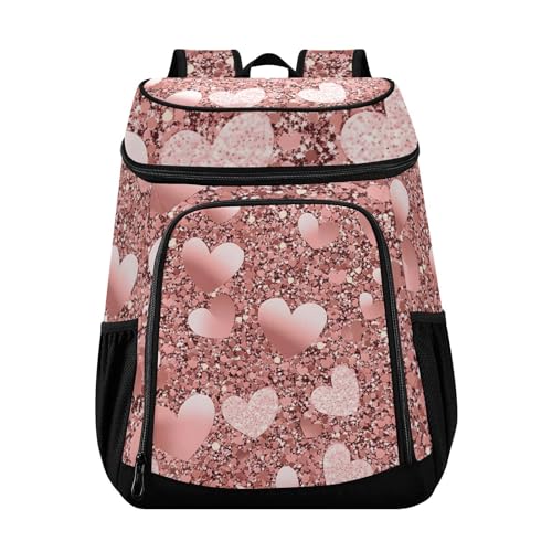 Gold Glitter Shiny Heart Pattern Cooler Backpack Cooler Insulated Leak Proof Lunch Backpack 36 Cans Waterproof Soft for Men Women Picnic Hiking Camping Beach
