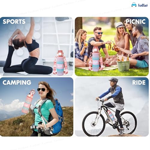 Image of FunBlast Polypropylene 1 Litre Water Bottle - Sports Water Bottles With Time Marker, Gym Outdoor Sipper Bottle With Handle & Adjustable Strap, Leak Proof BPA Free Fitness Water Bottle (Multicolor-B)