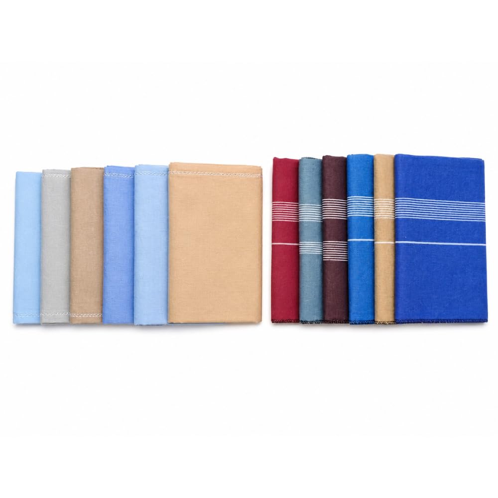 Premium Cotton Handkerchief for Men Combo Pack of 12 | 6 Premium Collection + 6 Plain Cotton Hankies | 100% Pure Cotton Soft Absorbent Big Size Rumal | Washable Reusable for Office & Daily Use-image-34