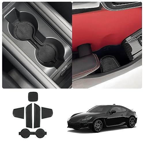 2022-2025 Toyoat GR86 ZN8 Center Console Liners Mats Cup Holder Inserts Mats Non-Slip Center 2025 Toyoat GR86 Console Liner Trim Mats Anti-dust Door Pocket Liners Accessories 6 PCS (Black)