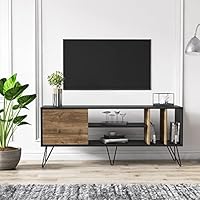DECOROTIKA Mistico TV Stand TV Unit and Media Console with Cabinets and Open Shelves | 140 cm Wide | Accommodates TVs up to 60'' | Space Saver (Walnut & Black)