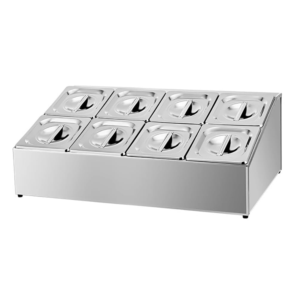 Arbeitsplatte Spice Display Rack Set, Edelstahl-Gewürzbehälter Mit Deckel, 3-8 Fach Salatbar, Gewürz-/Pizza-Top-Station, Mehrzweck-Lebensmittelspender,G
