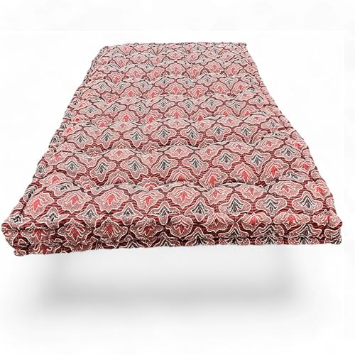 Image of Adim's Soft Cotton Box Quilt Mattress | Mattress Offers a Combination of Comfort, Durability and Style,Making it an Excellent Choice for a restful Night's Sleep (Red Jacquard Design, 48X72 X5 Inches)