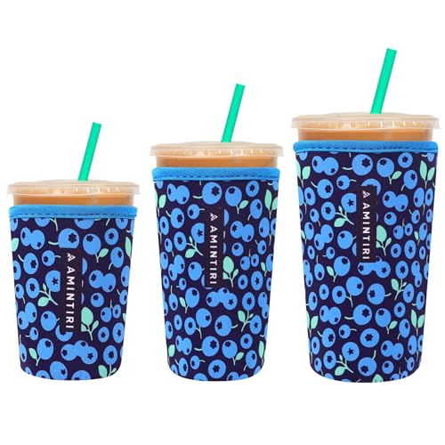 Image of 3 Pack Reusable Sleeve for Iced Coffee Cup, Coffee Neoprene Sleeve for Iced&Hot Drinks, Coffee Sleeve Compatible with Starbucks, Dunkin Coffee Cup. (Blueberry)