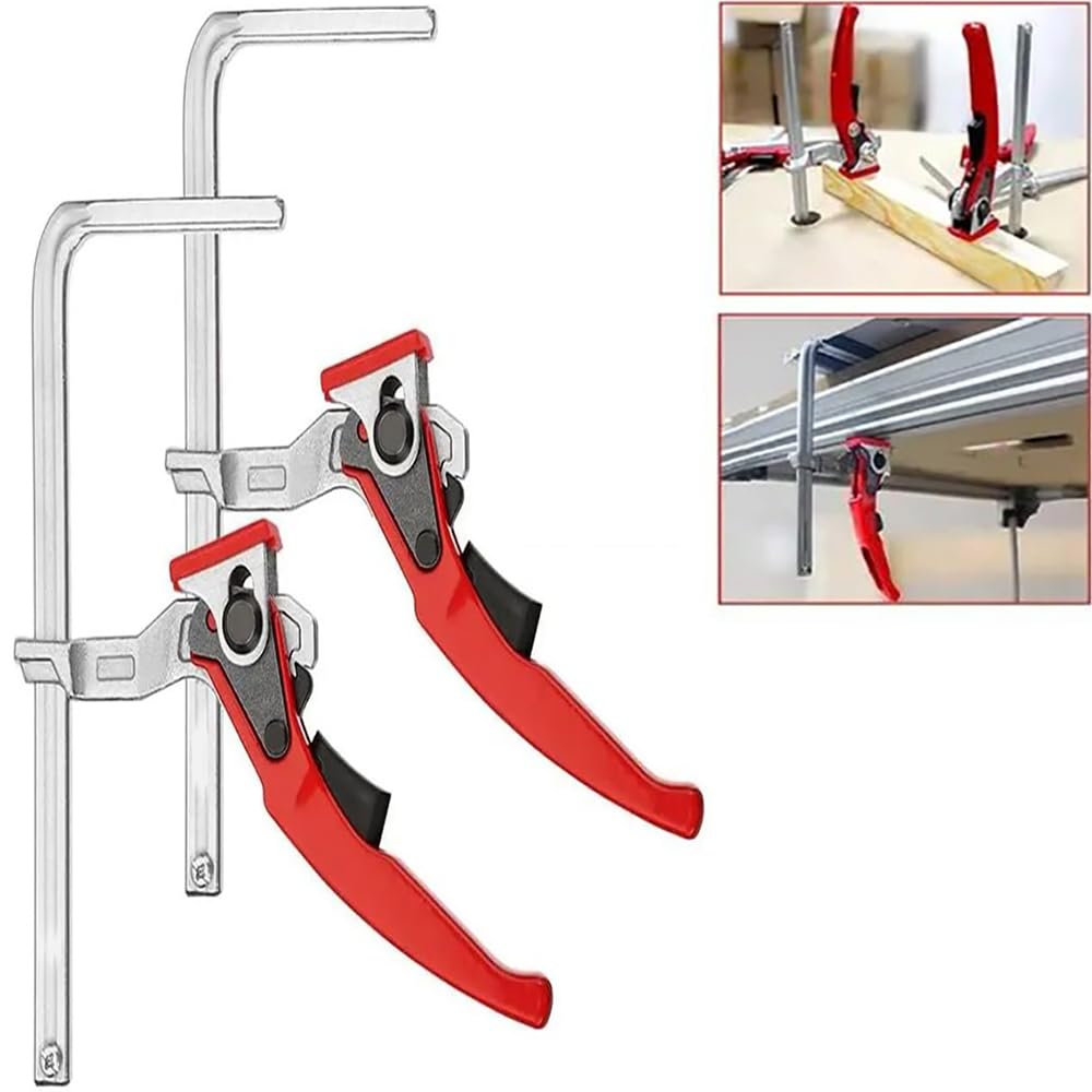 Clamping Clamps,Metal Tightening Clamps,Rail Clamps,2 pcs, 300mm Reach,with Adjustable Large Steel Ratchet Clamp 60mm Throat Depth for Sanding,Cutting