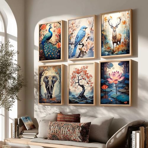 Image of kotart Premium Digital Traditional Art Paintings with Frame for Home Decor | Painting for Wall Decoration | Wall Painting for Living Room Bedroom Hotel Wall Decor | Pack of 6 (19x25 inch)