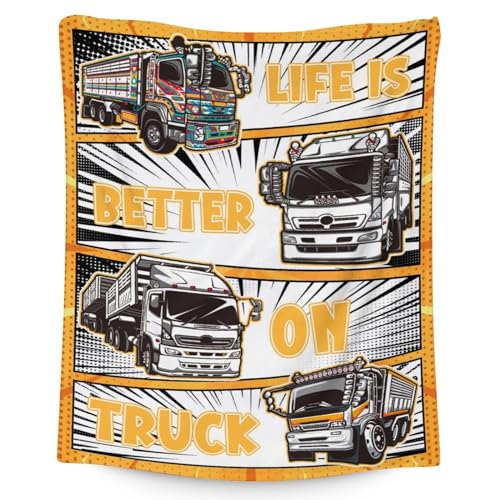 Truck Blanket Gifts - 60x80 Inches Funny Throw Blanket for Boys & Kids - Black Soft Fuzzy Car Blankets for Bed, Couch & Living Room
