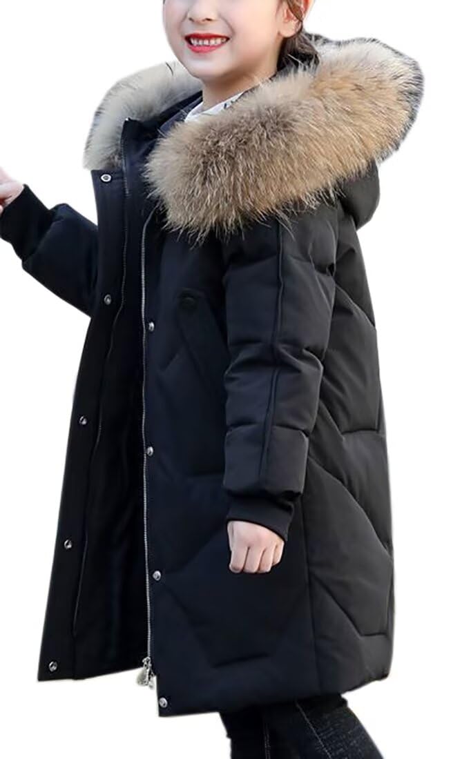 WIEAYUMEIGirls Winter Coat Toddler Hoodies Thicken Kids Padded Parka Jackets with Faur Windproof Puffer Hooded Outerwear 4-13 Years