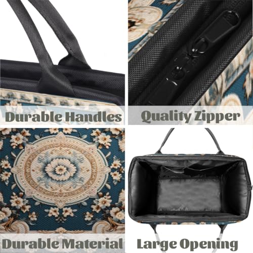 Carpet Flowers Patterns Gym Bag for Women Men, Travel Sports Duffel Bag with Trolley Sleeve, Waterproof Sports Gym Bags Weekender Overnight Carry On Tote Bags for Travel Sport4