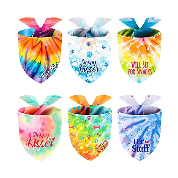 6 pieces tie dye dog bandana rainbow pet triangle scarf colorful dog costume adjustable reversible pet triangle bibs washable dog kerchief puppy neckerchief for pet dog cat daily wear birthday party