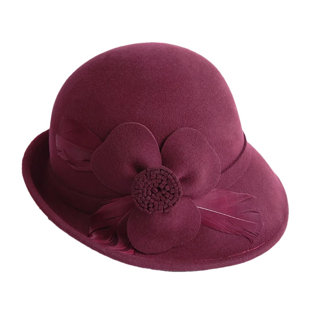Fedora Berretto Cappello di Lana Donna Fiore Cloche Cap Lady Feltro Fedora