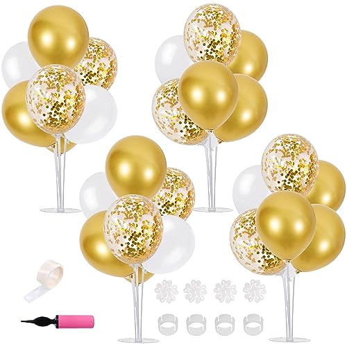 Image of TONIFUL 4 Set White Gold Balloon Stand Balloon Centerpiece for Table Decor