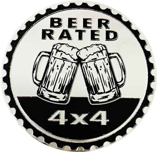 Image of Beer Badge Rated Car Emblem, 4 x 4 Metal Automotive Badge 3D Metal Car Badges Emblems Round Emblem Decals Car Badge Decals Stickers Compatible with Jeep Wrangler Vehicles Trucks SUV Accessories(ZS073)