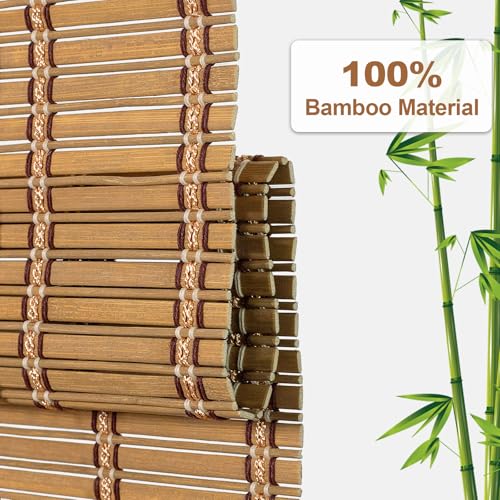 No Drill Custom Cordless Bamboo Blinds, Bamboo Roman Blinds Shades for Indoor Windows, Light Filtering, Easy to Install for Home & Patio