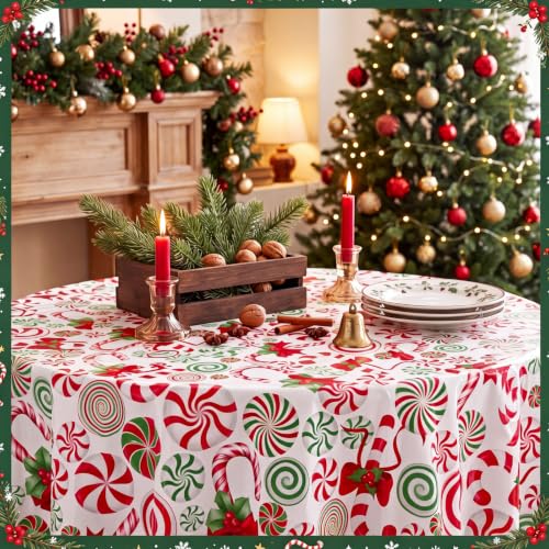 Image of Ganeen 6 Pcs Christmas Candy Cane Tablecloth Red Green White Table Cover