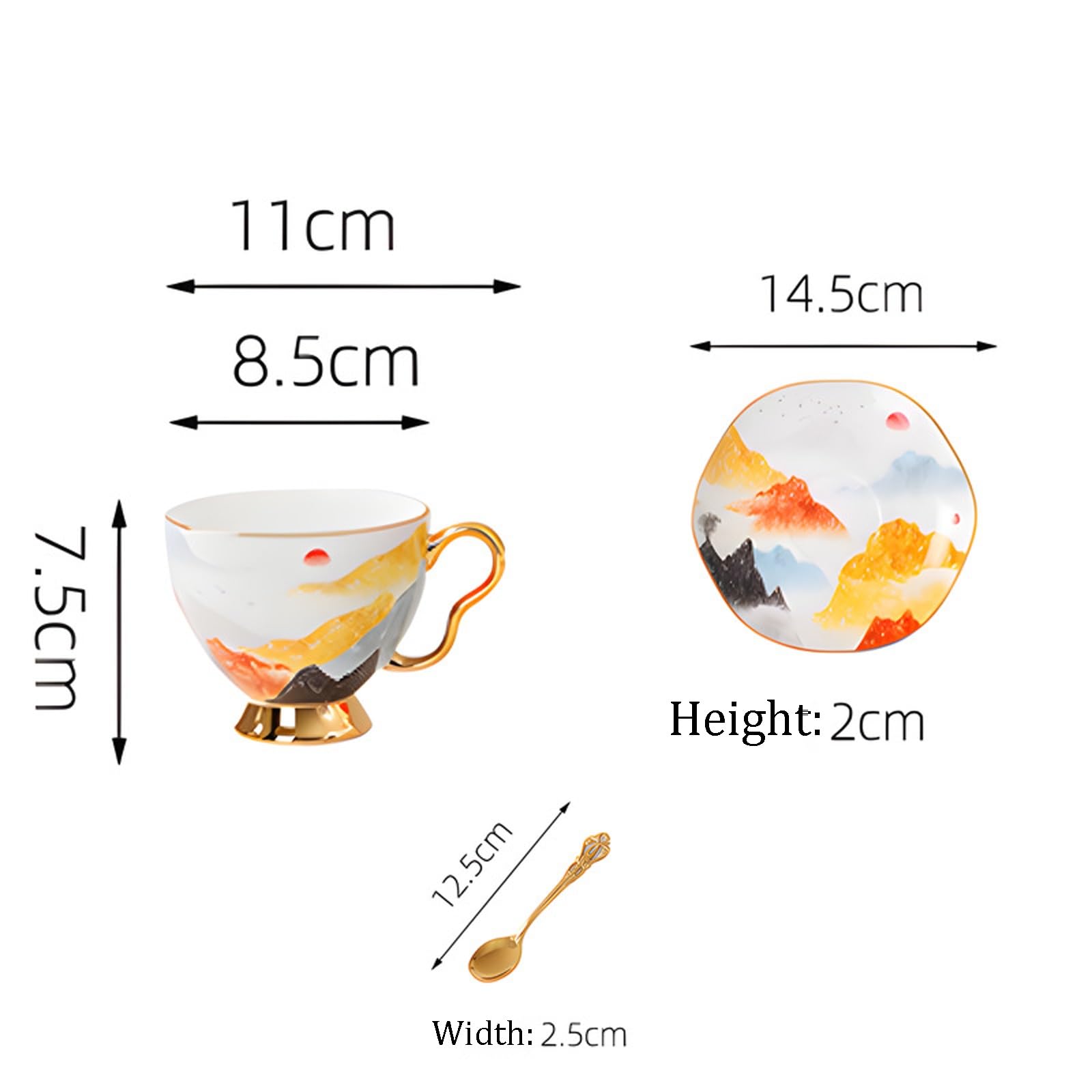 Filiżanka do kawy z porcelany kostnej ze spodkiem złotą krawędzią | Do domu Office Cafe: Filiżanka do kawy z porcelany kostnej ze złotą krawędzią i spodkiem