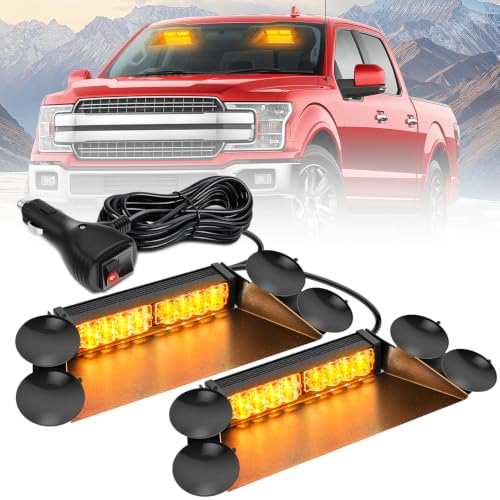 Image of Nilight 16LED Amber Dash Strobe Light Cigarette Lighter Plug | Dual-Switch 2-in-1 Deck Split Flashing Lights for Truck Construction Pickup Interior Front /Rear Windshield Mount 30 Modes