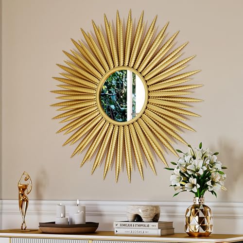 CozyDH Gold Sunburst Mirror - Large Decorative Sun Mirror for
