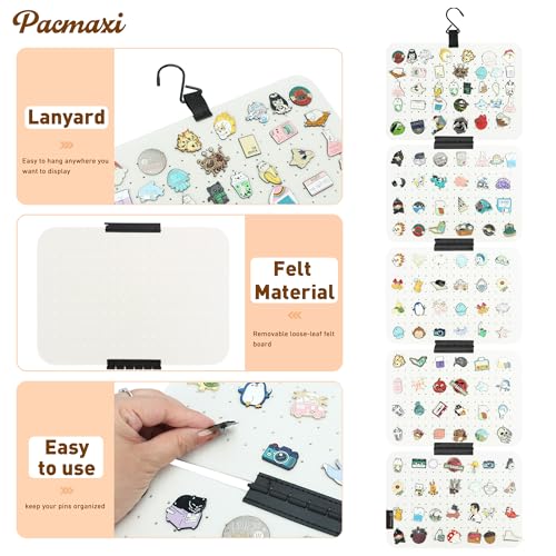 Image of PACMAXI Hanging Enamel Lapel Pin Display Panels Organizer With 5 Loose-leaf Board Pieces, Brooch Pin Enamel Pin Display Pages, Badge Collection Display Holder Holds At Least 120 Pins. (Off White)