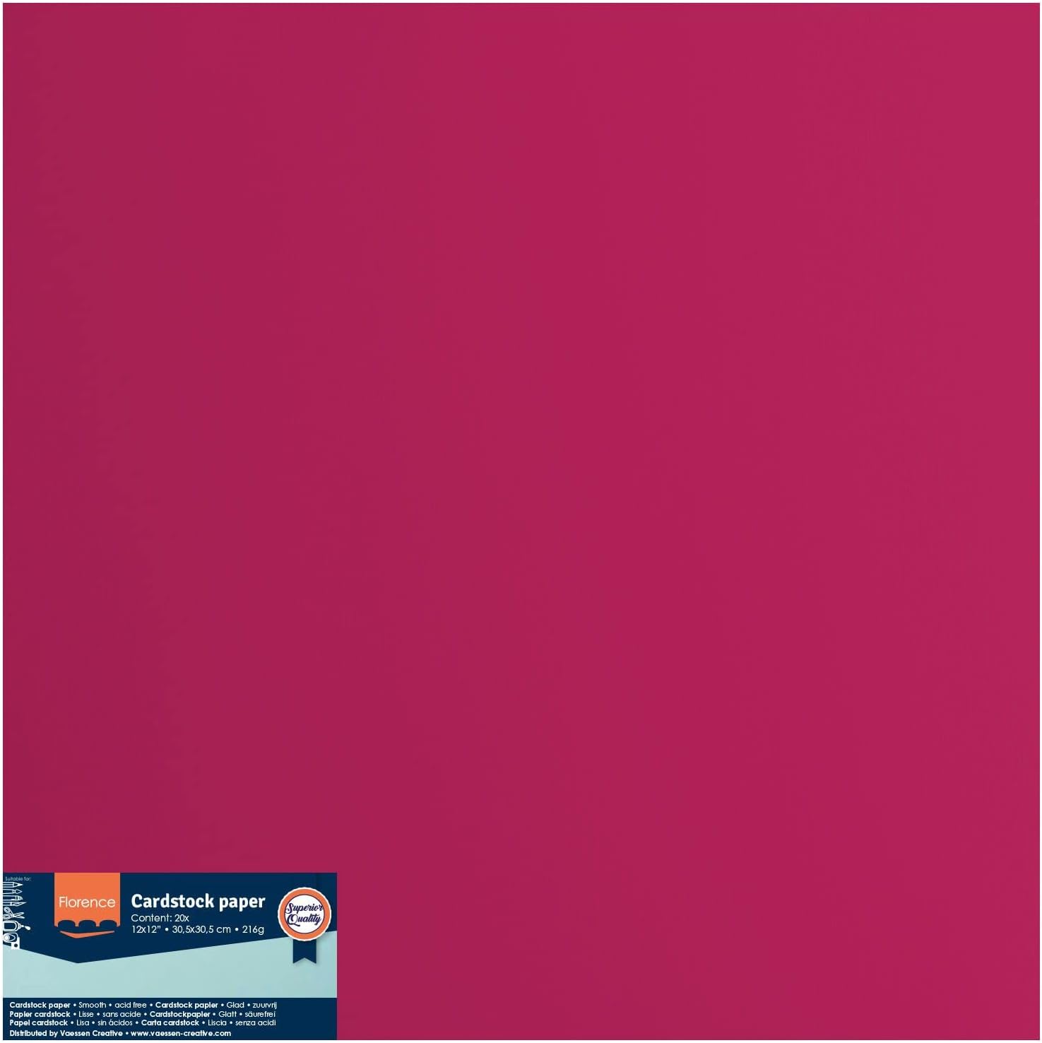 Vaessen Creative Florence Smooth Cardstock Paper, Blackberry Pink, 216 grams, 12x12 inches, 20 Sheets, for Scrapbooking, Card Making, Die Cutting and other Paper Crafts